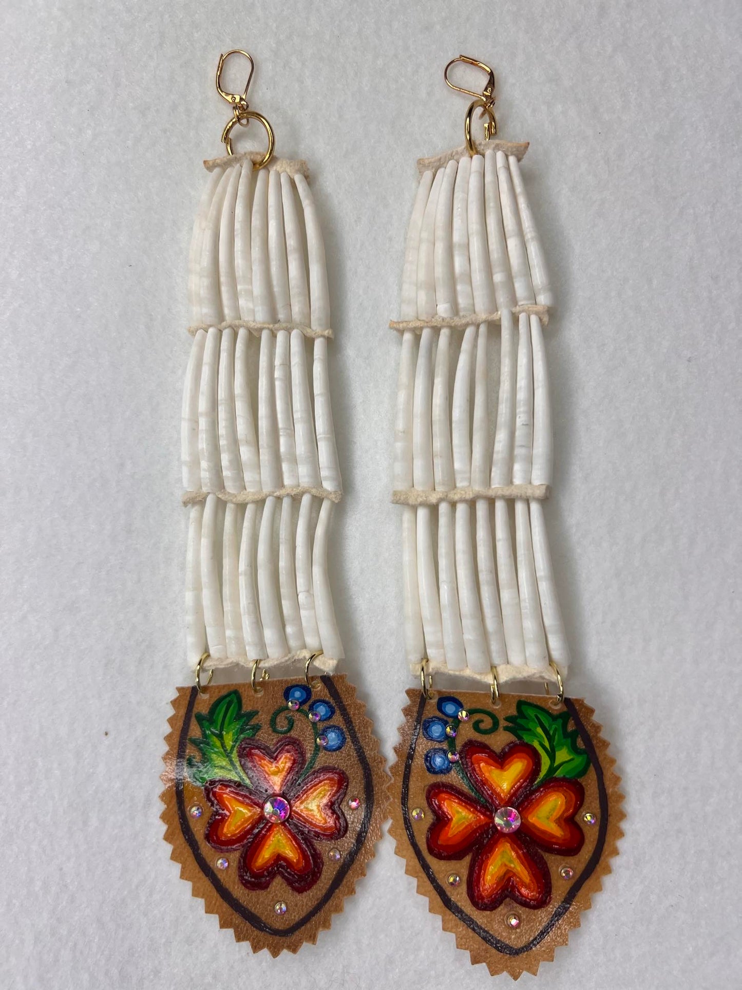 Parfleche Dentalium Drop Earrings (3 tier)