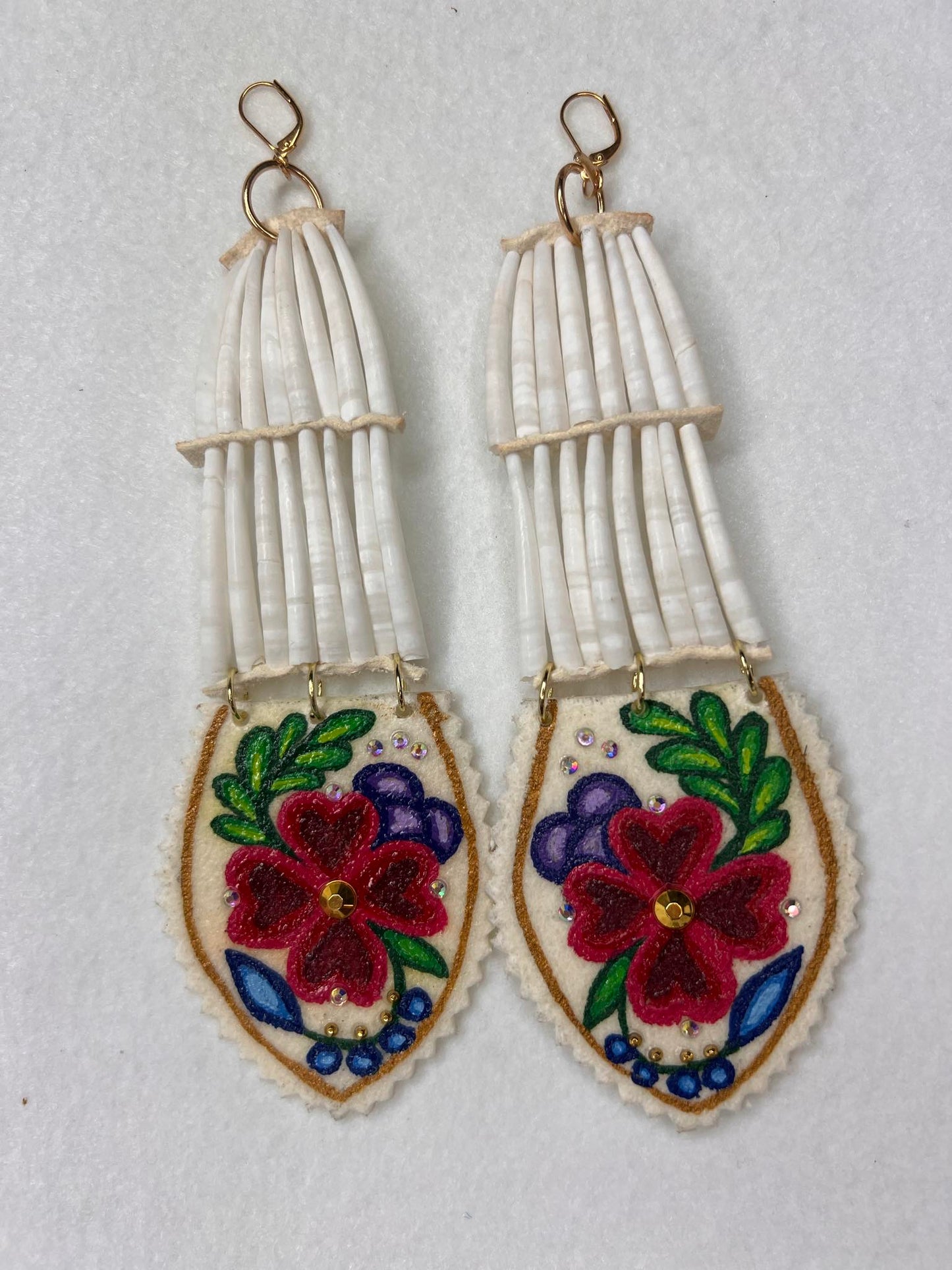 Parfleche Dentalium Drop Earrings (2 tier)