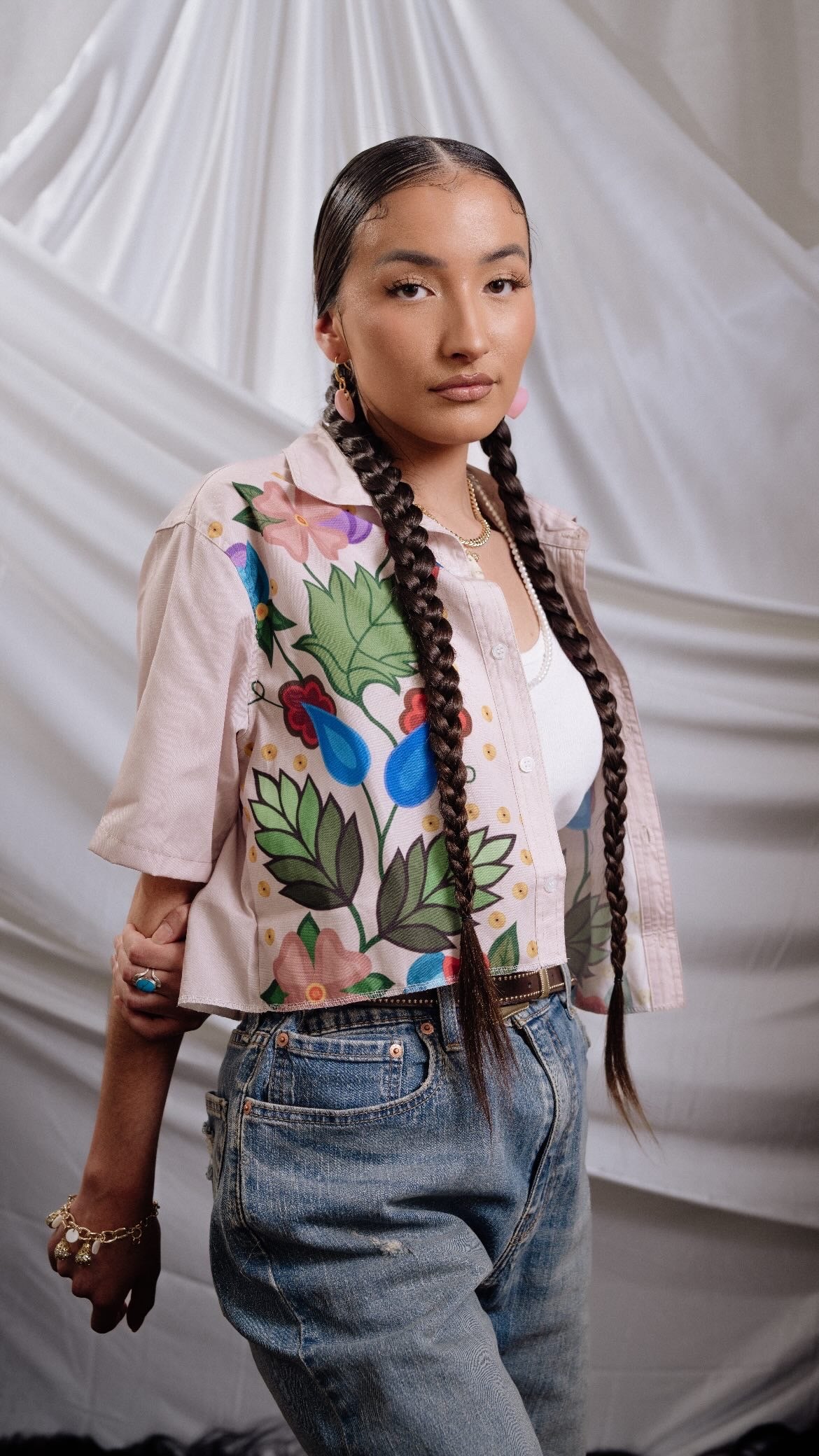 Creme Button Up Shirt (Cropped Fit)