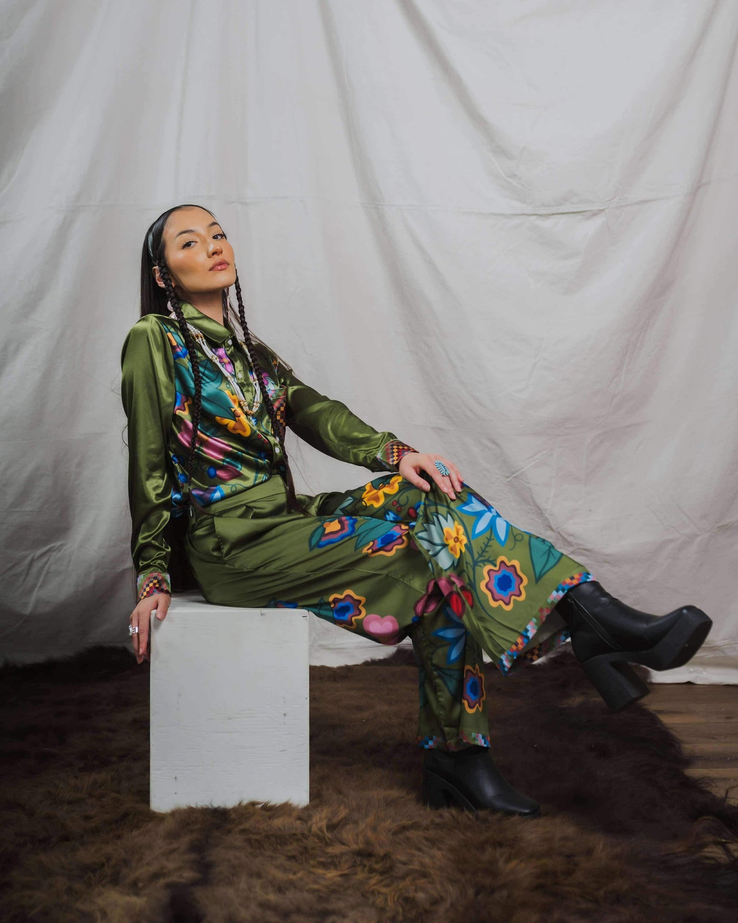 Olive Green Satin Pants