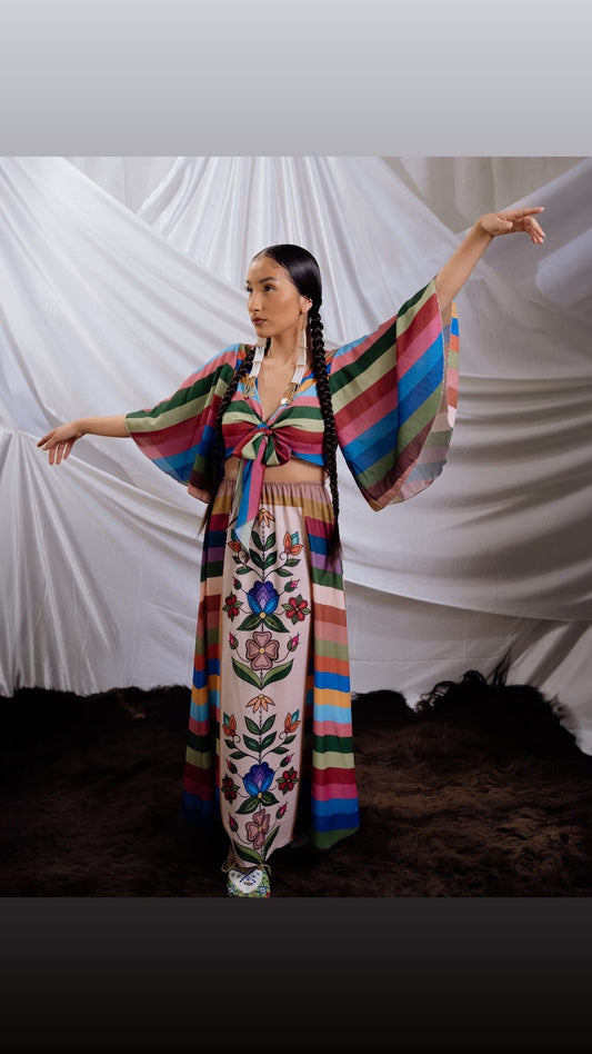 Maxi Ribbon Skirt With Panel