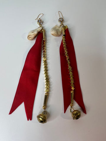 Red silk ribbon earrings